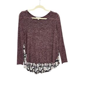 Moa Moa Maroon Floral Accent Top size medium unique cut very lightweight